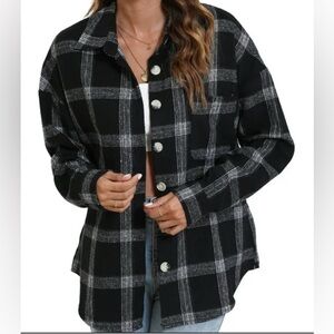 NWT Fantaslook Plaid Flannel Shacket Jacket Long Sleeve Button Down Shirt Size M